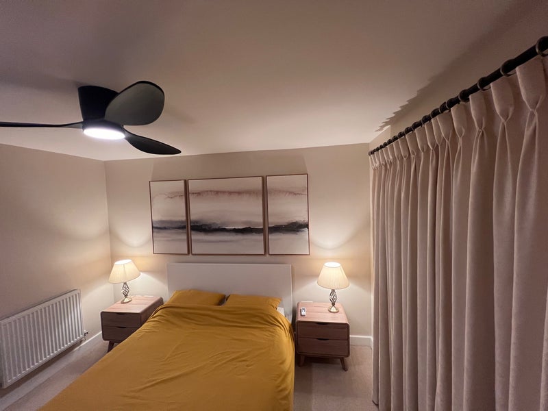 Photo 1: 12m2 bedroom with built-in wardrobe and 2 x underbed drawers. Blinds and thick blackout curtains