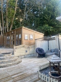 Photo 1: view of cabin from back door