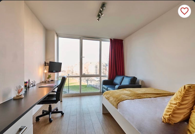 Photo 1: Double bed, HD Flat Screen TV and a large desk, desk chair and double wardrobe