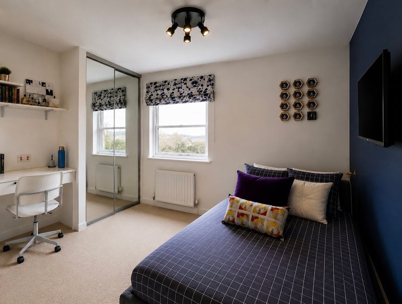 Photo 1: Large en-suite double room with a desk and TV