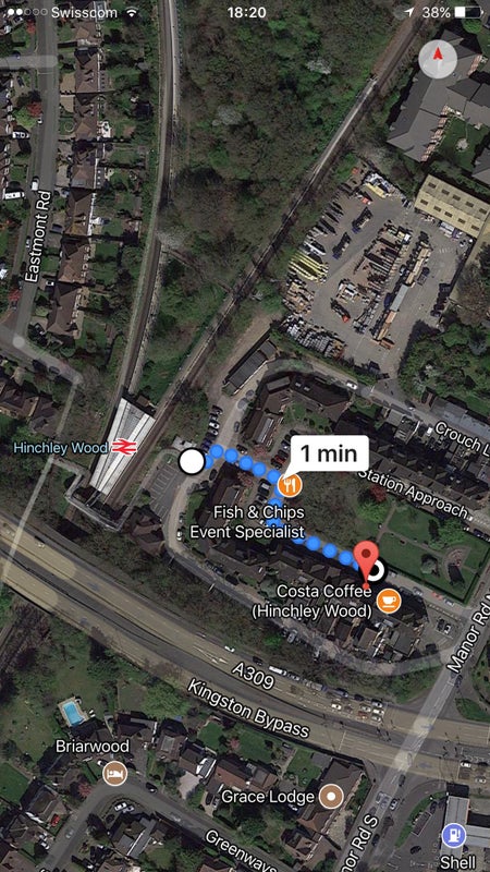 Photo 1: Distance from maisonette to Hinchley Wood Station
