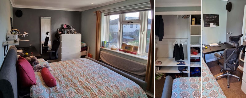 Photo 1: Large bedroom, plenty of space to work and relax. Lots of storage space. Desk provided, not cha