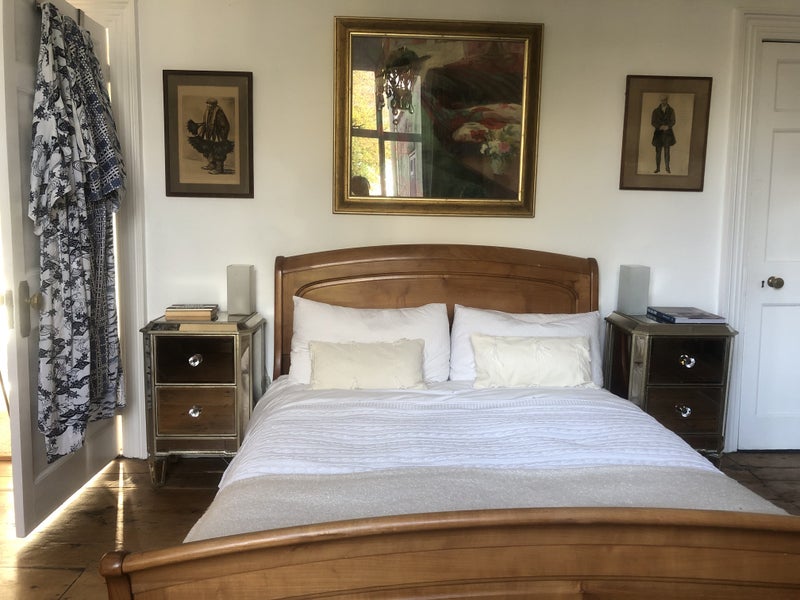 Photo 1: Double sleigh bed w mirrored glass furniture