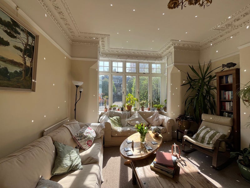 Photo 1: Glorious living room with lush natural light