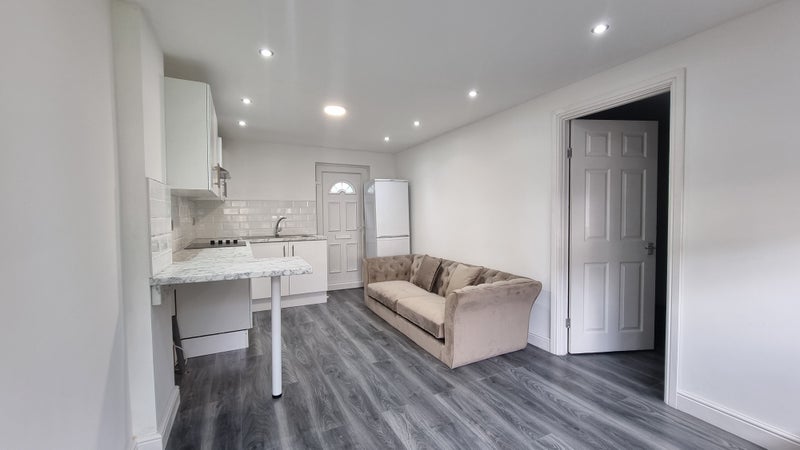 Photo 1: Living Room with Kitchen