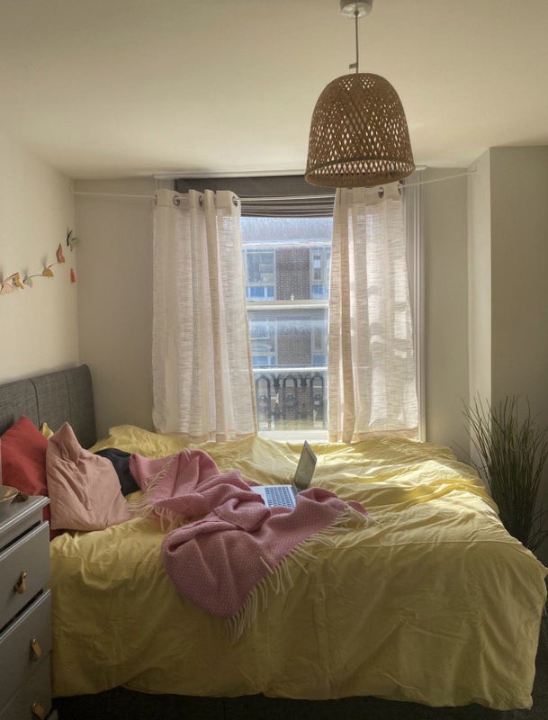 Photo 1: This is the room available. Has a wardrobe and a wooden dresser. 