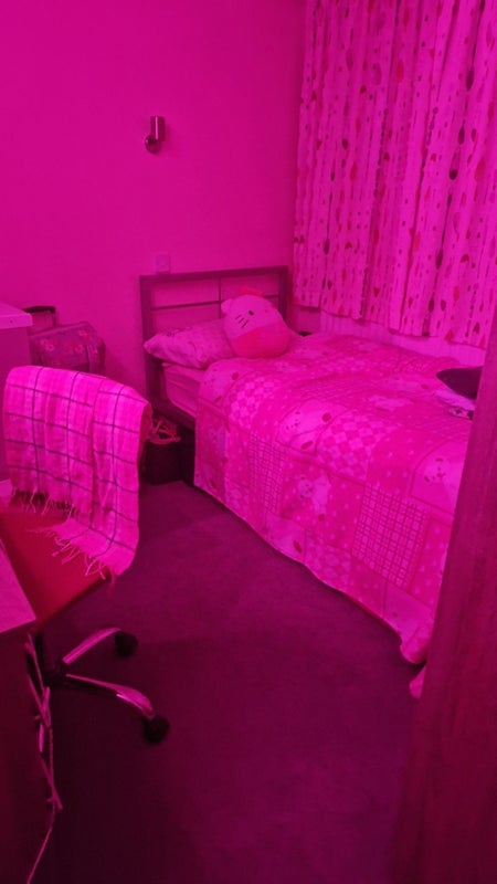 Photo 1: This is my room as decorated. I added some pink LEDs, but they will be removed!