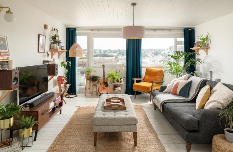Photo 1: Living room with views of the cathedral