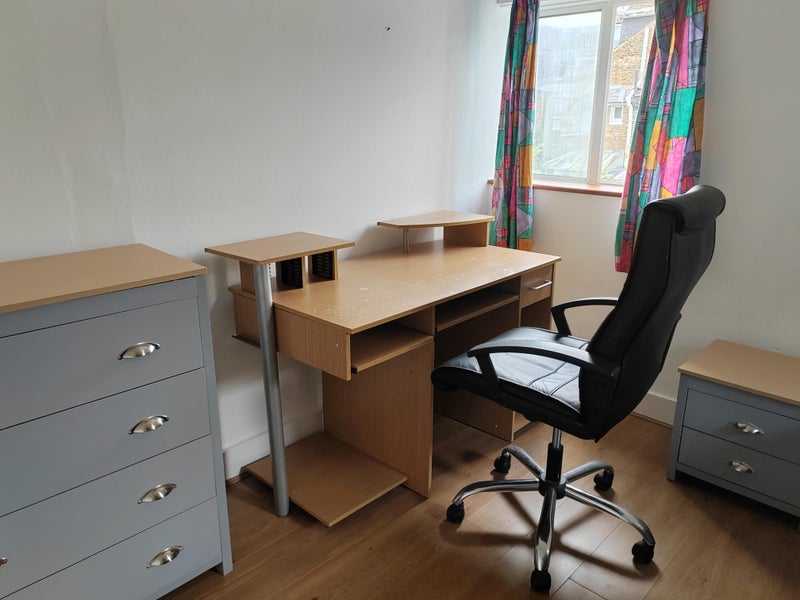 Photo 1: Room with desk. Window overlooking garden