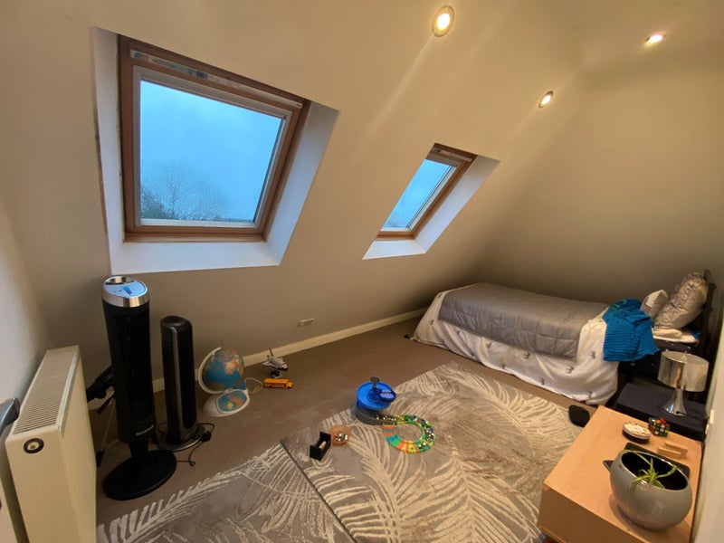 Photo 1: your room (OLD photo!!) has a double bed, desk, double wardrobe inside