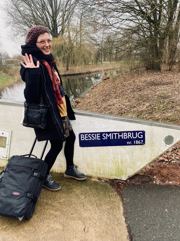 Photo 1: Me going on my Dutch adventures (and paying tribute to the "Empress of the Blues").