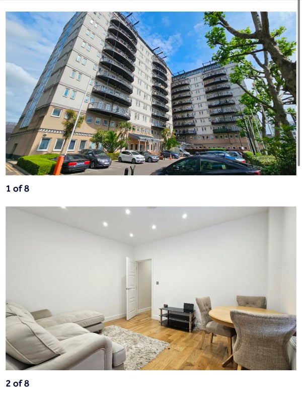 Photo 1: Apartment exterior and living room