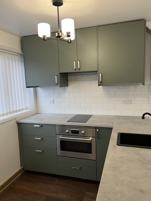 Photo 1: Good size kitchen in trendy Sage colour