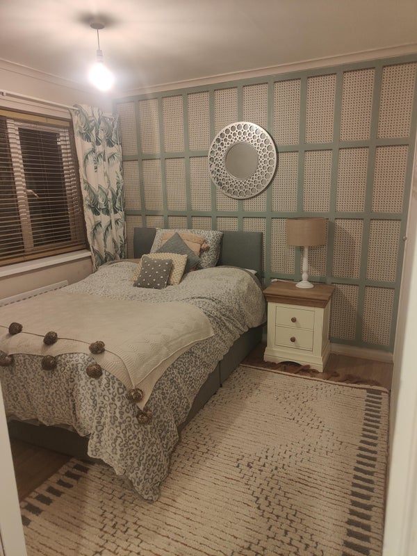 Photo 1: Double bed, bedside cabinet, set of drawers and built in single wardrobe