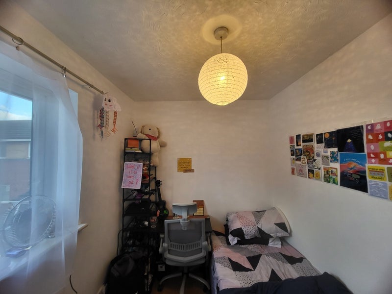 Photo 1: Room (Bed, desk, chair (has a different swivel office chair now) and shelf)