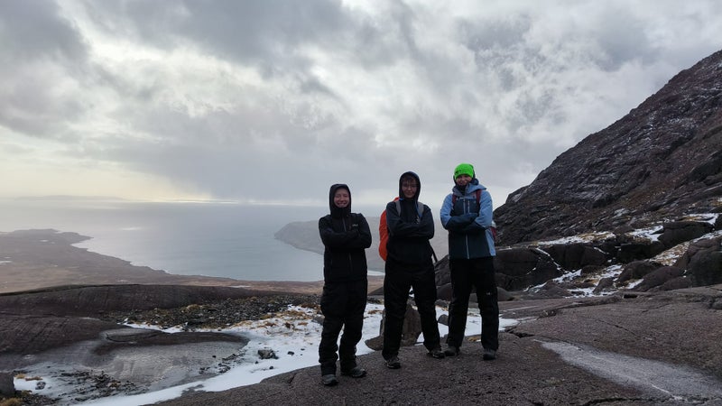 Photo 1: I'm the one in the middle, after completing a rather cold hike in Scotland