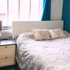 Photo 7: Teal - Super comfy double bed, black out curtains & desk/chair