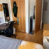 Photo 2: Desk, fan, and TV are mine. The double doors are a built-in wardrobe.