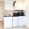 Photo 4: Fridge freezer, toaster, kettle, microwave