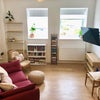Photo 1: High ceiling living space with lots of natural light