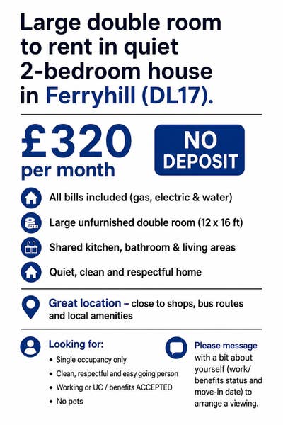 Room to Rent-Ferryhill-Bills Included Main Photo
