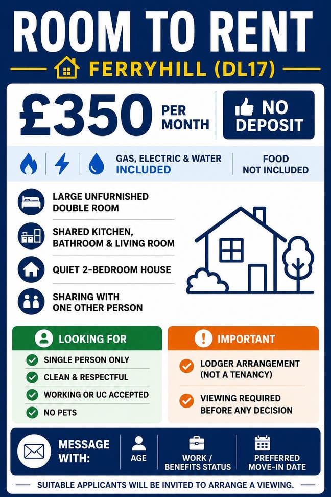 Room to Rent-Ferryhill-Bills Included Main Photo