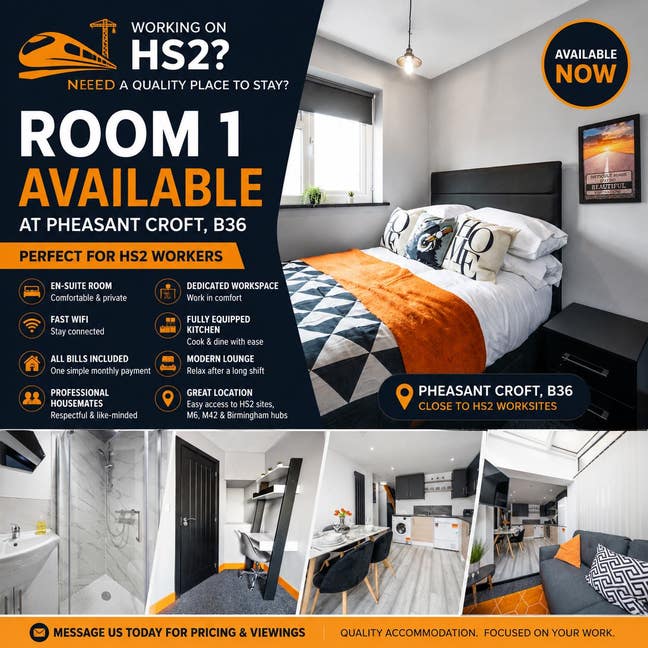 🌟 En-Suite Double Room - GREAT FOR HS2 Main Photo