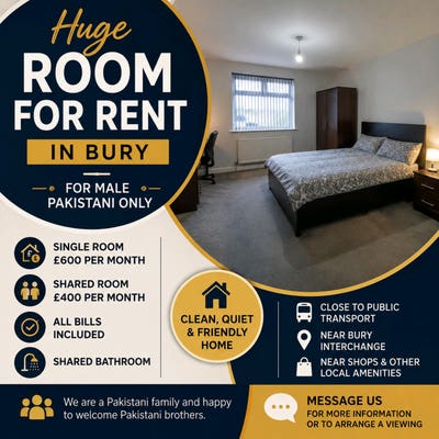 Huge Room for Rent – Male Tenant Required Main Photo