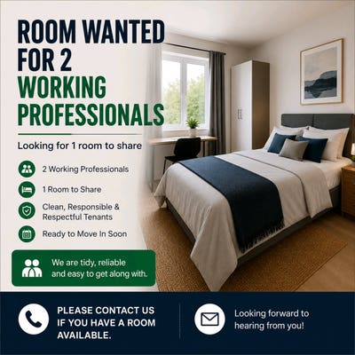 Room Wanted for 2 Working Professionals Main Photo