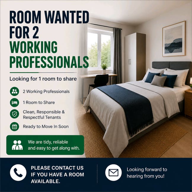 Room Wanted for 2 Working Professionals Main Photo