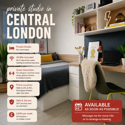 Central London Student Studio, Available Immediate Main Photo