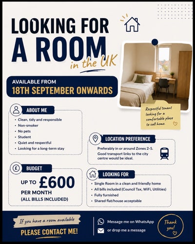 Student Looking for Single Room!😃🛌 Main Photo