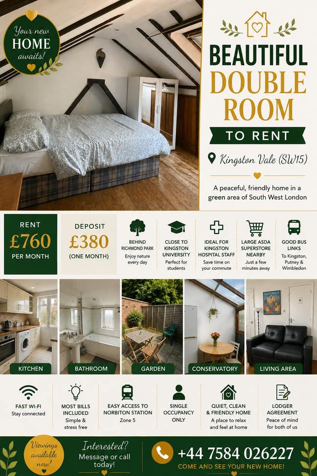     Beautiful Loft Room near Richmond Park | &pound;760 Main Photo