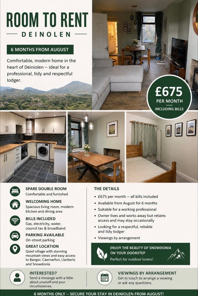 Double room to rent - Deiniolen  Main Photo
