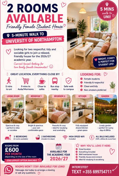 Female student room –5 min walk Uni of Northampton Main Photo