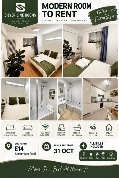 🏡Beautiful  Spacious Double Room - E14  Main Photo