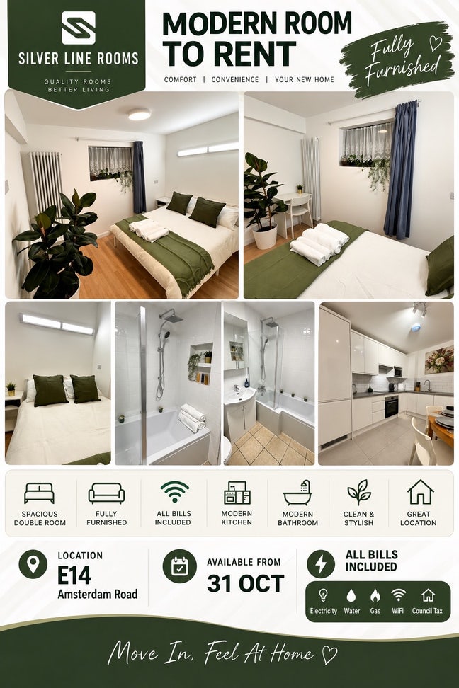 🏡Beautiful  Spacious Double Room - E14  Main Photo