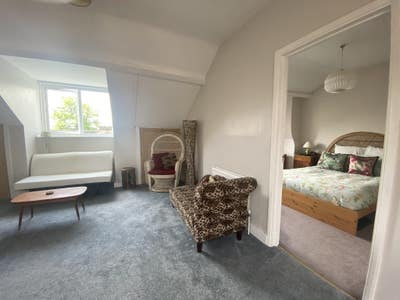 Large bedroom & living on top floor of townhouse.  Main Photo