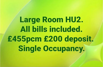HU2 Large Room, all bills included. Main Photo