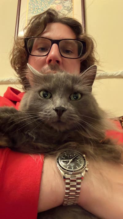 Man and cat looking for a room Main Photo