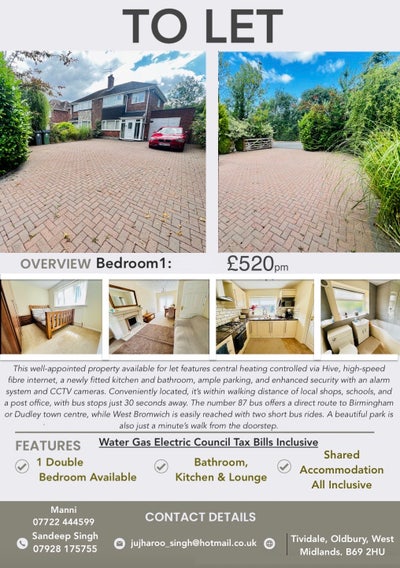 Property Available for Shared Let_Oldbury B69 2HU Main Photo