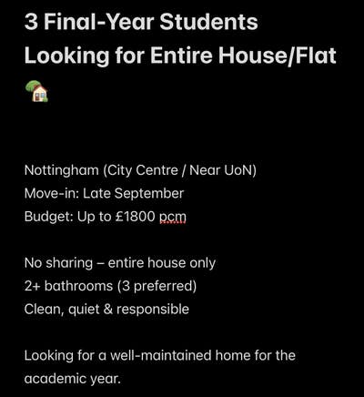 3 Final-Year Students Looking for Entire House Main Photo